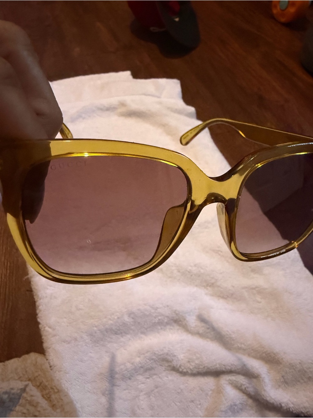 Gucci Yellow Transparent Frame Sunglasses with Brown Gradient Lenses - Picture 4 of 5